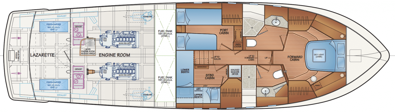 Engine room w/accommodation - option A (shown w/optional man R6-800 engines)