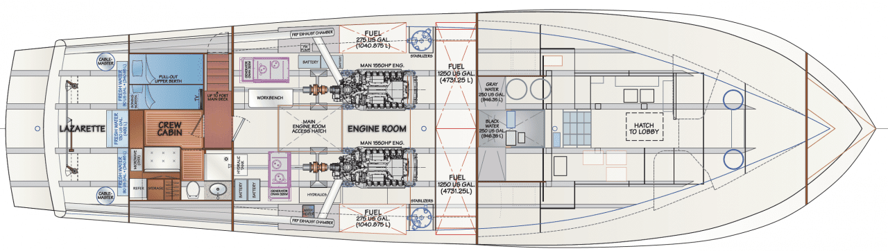 Engine room, crew cabin